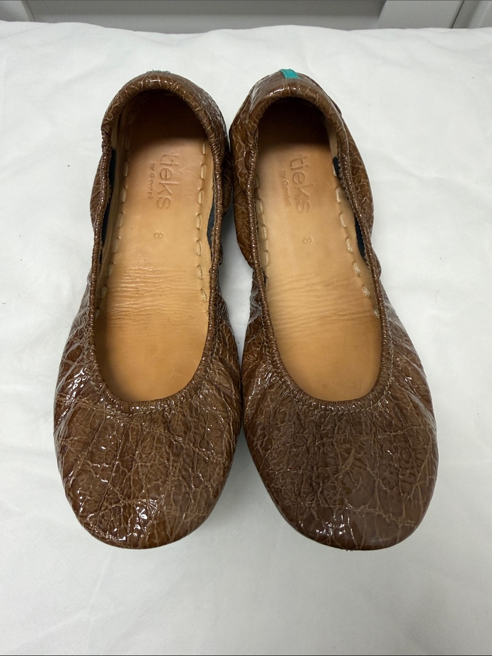 Tieks Brown Textured Leather Ballet Flats with Subtle Gloss
